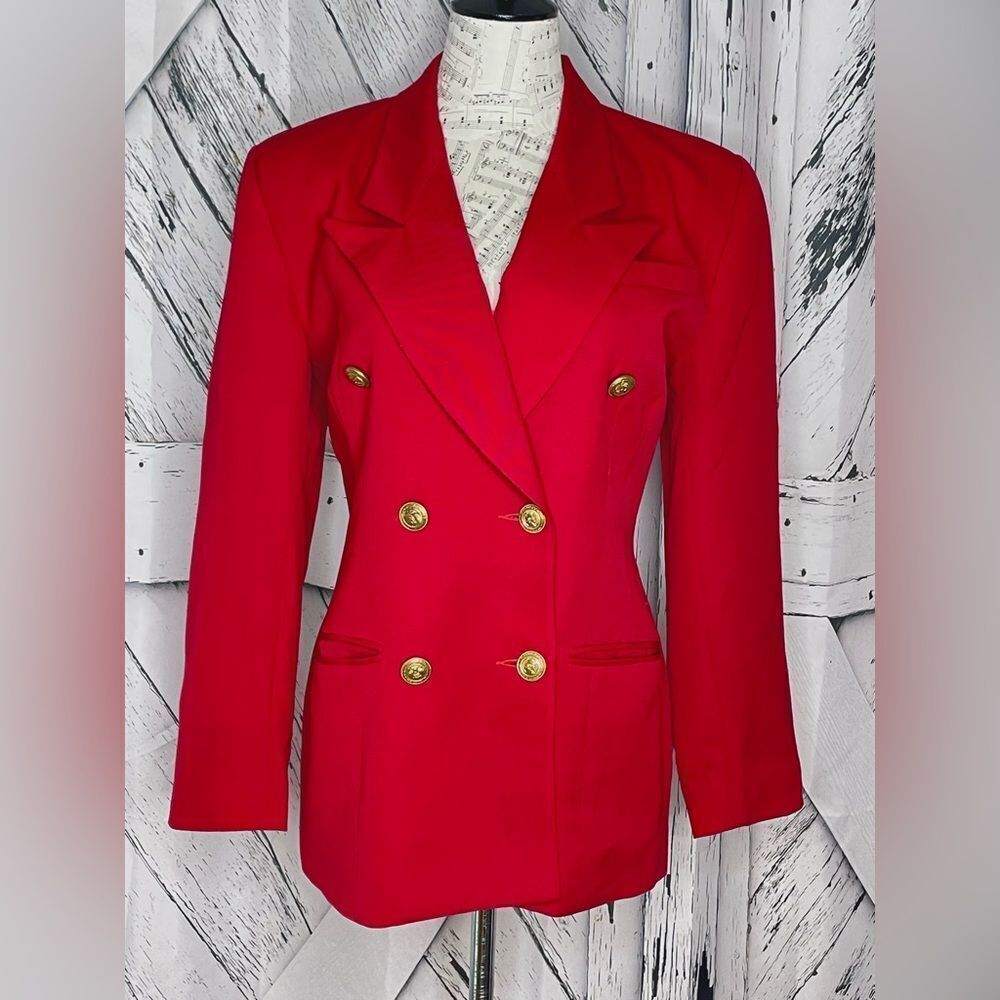 Vintage Elliott Lauren Red Double Breasted Blazer Gold Buttons 6